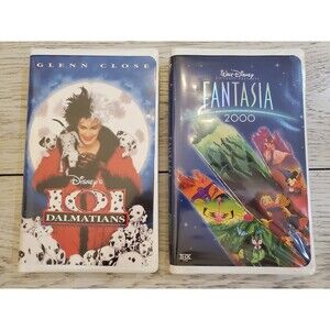 Disney 101 Dalmatians w/Glenn Close & Fantasia 2000 VHS Lot of 2 Tapes/Clamshell
